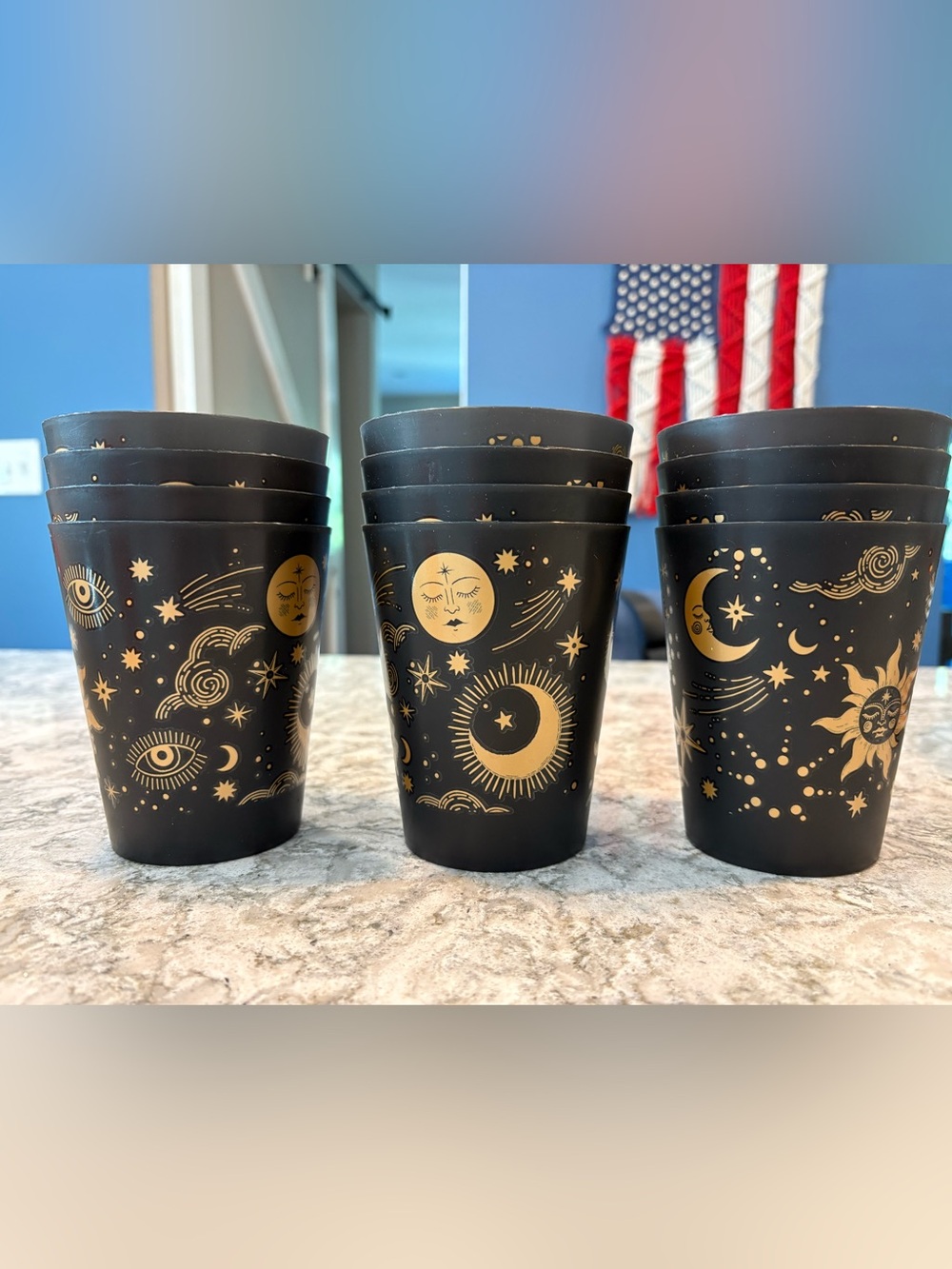 Cynthia Rowley Celestial Black Tumbler Cups, 16 oz, set of 12